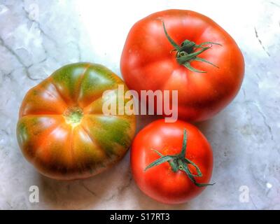 Trois différentes variétés de tomates Banque D'Images