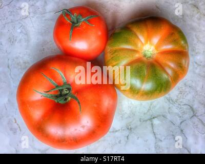 Trois différentes variétés de tomates Banque D'Images