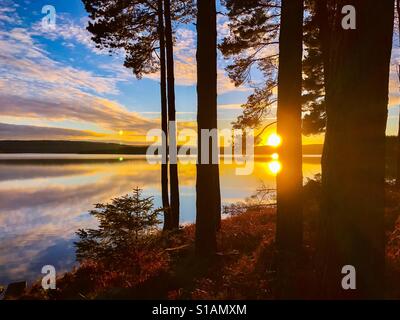 Coucher du soleil à Kielder Water, Northumberland Park, Angleterre Banque D'Images