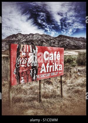 Cafe signe dans le Boland, dans l'ouest de la Province du Cap en Afrique du Sud. Banque D'Images