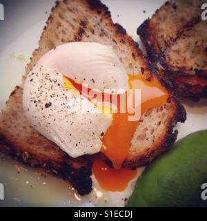 Oeuf poché sur toast à l'avocat Banque D'Images