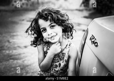 Une fille de réfugiés palestiniens dans le camp de Aïda, Bethléem, Palestine. Banque D'Images