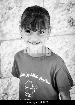 Un enfant réfugié dans le camp de Aïda à Bethléem, Palestine. Banque D'Images