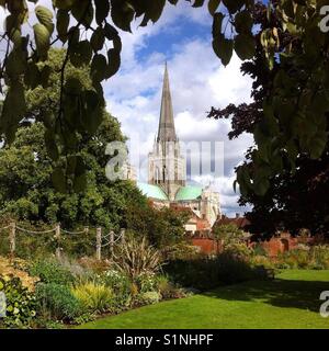 La Cathédrale de Chichester vu depuis les évêques Gardens Banque D'Images