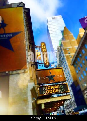 La Richard Rodgers theatre chapiteau de Hamilton la comédie musicale, de Times Square, New York, USA Banque D'Images