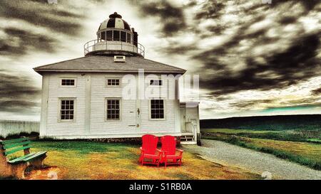 Le phare du cap Spear d'origine (ouvert en 1836) de la presqu'île Avalon, à Terre-Neuve, Canada Banque D'Images