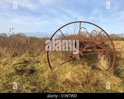 Old farm machinery abandonnés dans un champ Banque D'Images