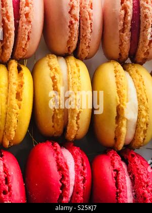 Rangées de macarons français lumineux Banque D'Images