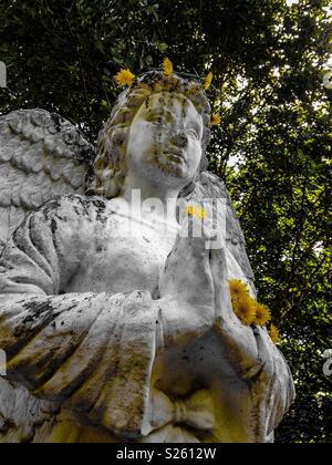 Statue Angel de pissenlits dans les cheveux Banque D'Images