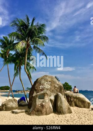 La plage de Siloso, Sentosa Singapore Banque D'Images