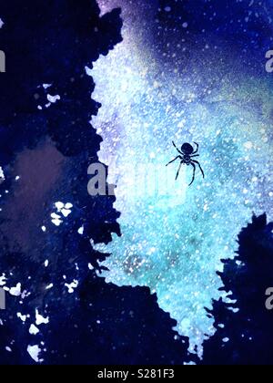 Science-fiction fantastique silhouette de spider contre creative night sky Banque D'Images