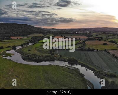 Photographie aérienne de la rivière Wye près de Hereford Banque D'Images