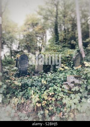 Vieux cimetière abandonné à Huddersfield West Yorkshire, Royaume-Uni en octobre au crépuscule Banque D'Images