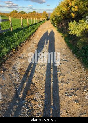 Ombre d'un couple en train de marcher le long d'un chemin Banque D'Images