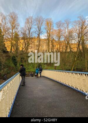 Pont sur la rivière Kelvin. Botanic Gardens, Glasgow. L'Écosse. UK. Banque D'Images