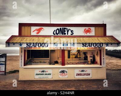 Seafood shack à Coney beach, Porthcawl, Bridgend, Nouvelle-Galles du Sud, février. Banque D'Images