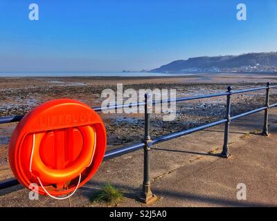 Anneau de vie sur les Mumbles promenade, Mumbles, Swansea, Pays de Galles du Sud-Ouest, février. Banque D'Images