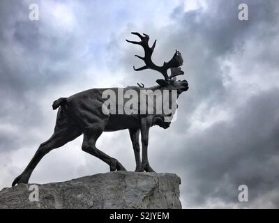 Statue de caribou au War Memorial de Terre-Neuve à Beaumont-Hamel, Normandie, France. Banque D'Images