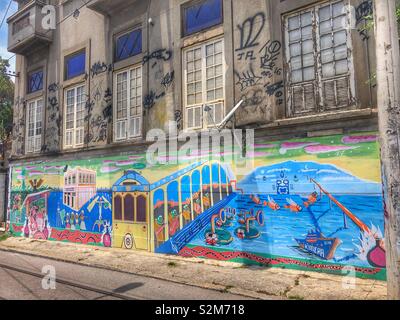 Heritage mural en Santa Teresa, un quartier de Rio de Janeiro, Brésil. Banque D'Images