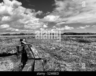 Martlesham, Suffolk, UK : 26 avril 2019 : Dramatique Scène de rivière à marée basse. Banque D'Images