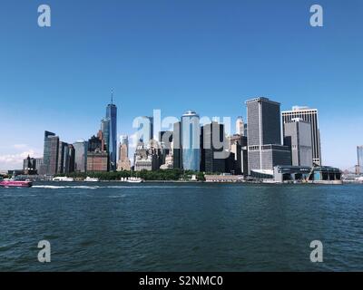 Manhattan Skyline du ferry pour Staten Island Banque D'Images