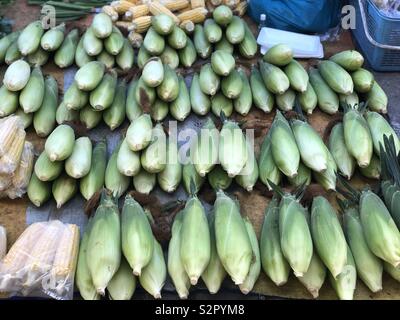 Produits vendus à Tuaran Tamu Sabah. Le maïs local Sabah Banque D'Images