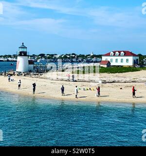 Brant Point Lighthouse vu de l'eau, NANTUCKET, Massachusetts, United States Banque D'Images