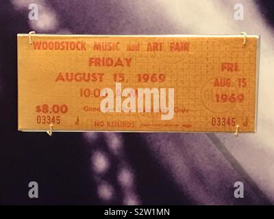 Un ticket pour l'original Woodstock Music and Art Fair au Bethel Woods Center Museum Banque D'Images