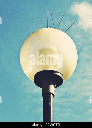 Lampe avec des pics Anti pigeons sur le dessus Banque D'Images