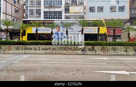 Écrits politiques de graffiti dans la région de Mong Kok pendant les troubles civils à Hong Kong. Banque D'Images