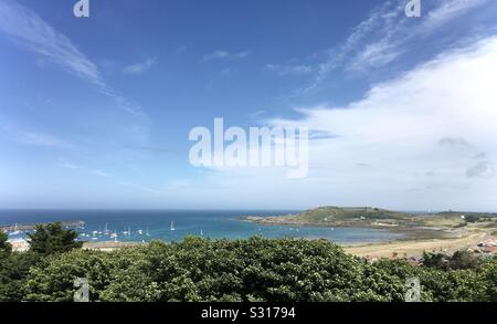 Vue sur Braye Bay sur Aurigny, troisième plus grande des îles Anglo-Normandes. Banque D'Images