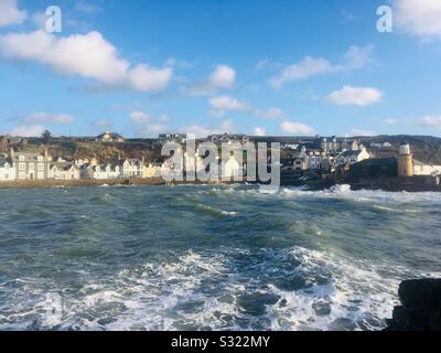 Portpatrick port et phare sur le Rhins of Galloway, Wigtownshire, Dumfries and Galloway, Scotland Banque D'Images