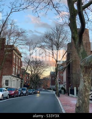 Coucher De Soleil D'Hiver À Providence, Rhode Island, États-Unis Banque D'Images