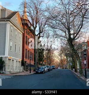 Coucher De Soleil D'Hiver À Providence, Rhode Island, États-Unis Banque D'Images