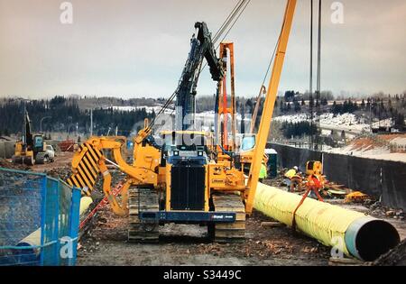 Gazoduc, construction, près de Cochrane, Alberta, Canada. Banque D'Images