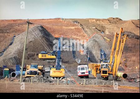 Gazoduc, construction, près de Cochrane, Alberta, Canada. Banque D'Images