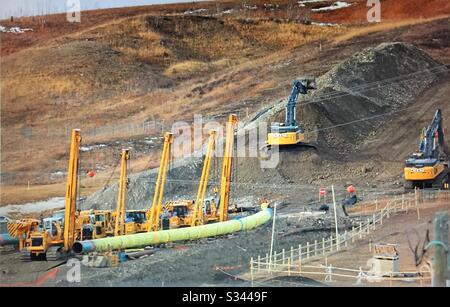 Gazoduc, construction, près de Cochrane, Alberta, Canada. Banque D'Images