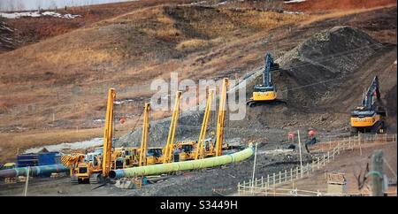 Gazoduc, construction, près de Cochrane, Alberta, Canada. Banque D'Images