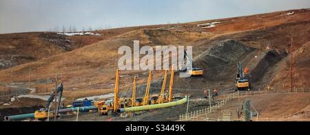 Gazoduc, construction, près de Cochrane, Alberta, Canada. Banque D'Images