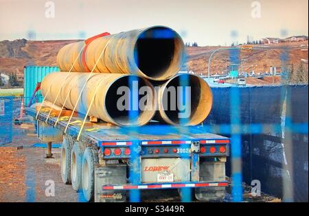 Gazoduc, construction, près de Cochrane, Alberta, Canada. Banque D'Images