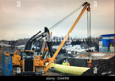 Gazoduc, construction, près de Cochrane, Alberta, Canada. Banque D'Images