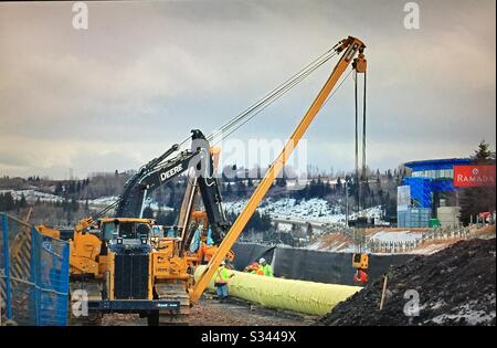 Gazoduc, construction, près de Cochrane, Alberta, Canada. Banque D'Images