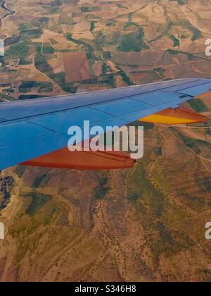 Vue depuis l'avion qui survole le Maroc Banque D'Images