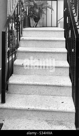 Escalier noir et blanc avec marches en granit Banque D'Images