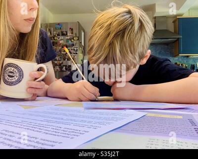 Accueil scolaire pendant la pandémie de coronavirus, avril 2020 Banque D'Images