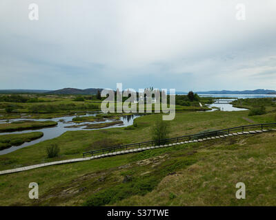 Marches en bois à Thingvellir Banque D'Images