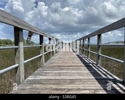 Vue à faible perspective d'un pont en bois sur la zone de conservation naturelle Banque D'Images