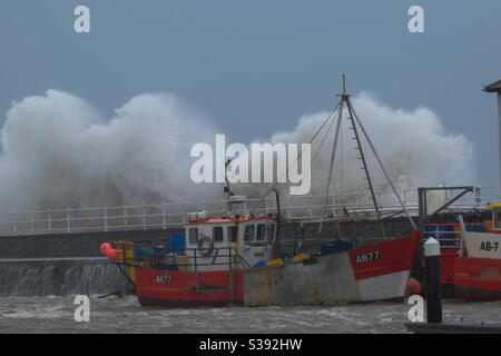 Aberystwyth, pays de Galles de l'Ouest, Royaume-Uni. Vendredi 21 août 2020. News: Storm Ellen Batters Aberystwyth, la pire tempête depuis Storm Dennis le 15 février 2020. Crédit photo : ©️Rose Voon / Alamy Live News Banque D'Images