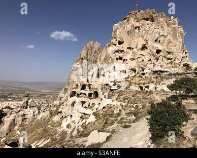 Château d'Uchisar en Cappadoce Turquie Banque D'Images