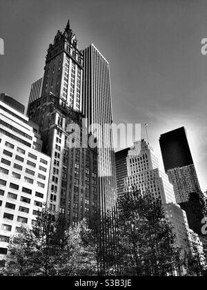 Gratte-ciels vus de la partie sud du parc central dans Midtown Manhattan autour de 59th St., NYC, USA Banque D'Images